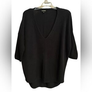 Express Women's Deep V-Neck Sweater in Black. 100% Cotton. Size Small.